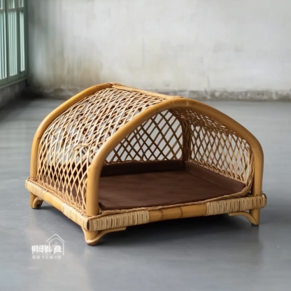 Pet bed, wicker dog bed, cat bed, American-style retro solid wood animal house furniture, Teddy Bichon Frise dog mattress - Image 3
