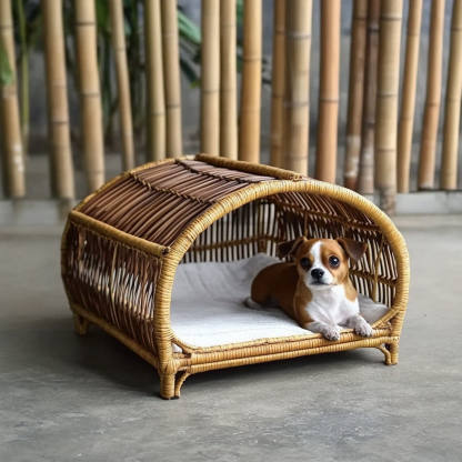 Pet bed, wicker dog bed, cat bed, American-style retro solid wood animal house furniture, Teddy Bichon Frise dog mattress - Image 2