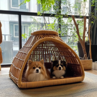Pet bed, wicker dog bed, cat bed, American-style retro solid wood animal house furniture, Teddy Bichon Frise dog mattress - Image 6