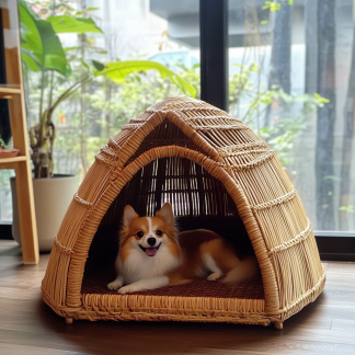 Pet bed, wicker dog bed, cat bed, American-style retro solid wood animal house furniture, Teddy Bichon Frise dog mattress