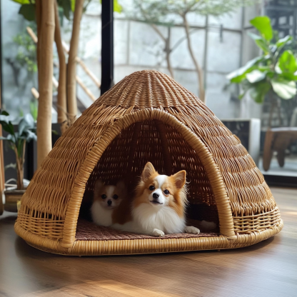 Pet bed, wicker dog bed, cat bed, American-style retro solid wood animal house furniture, Teddy Bichon Frise dog mattress - Image 3
