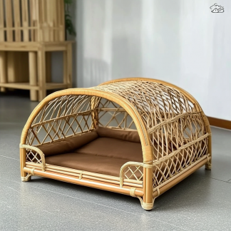 Pet bed, wicker dog bed, cat bed, American-style retro solid wood animal house furniture, Teddy Bichon Frise dog mattress