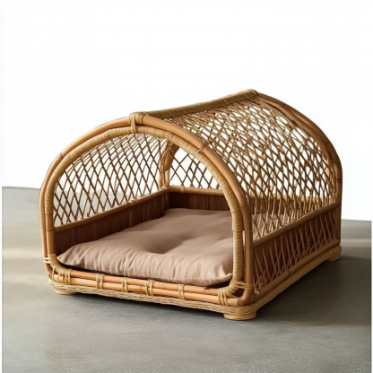 Pet bed, wicker dog bed, cat bed, American-style retro solid wood animal house furniture, Teddy Bichon Frise dog mattress - Image 5