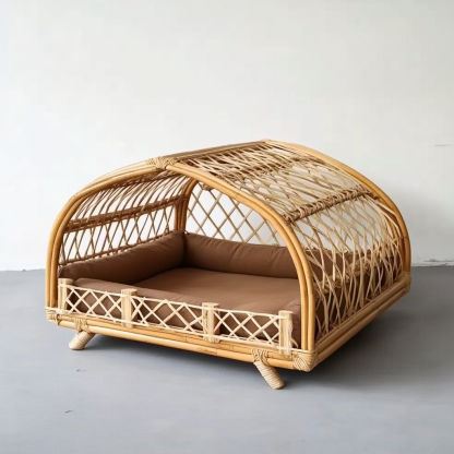 Pet bed, wicker dog bed, cat bed, American-style retro solid wood animal house furniture, Teddy Bichon Frise dog mattress - Image 4