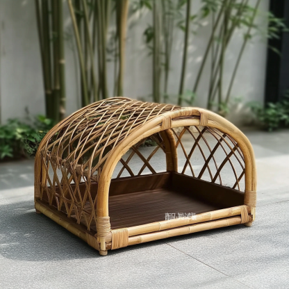 Pet bed, wicker dog bed, cat bed, American-style retro solid wood animal house furniture, Teddy Bichon Frise dog mattress - Image 3