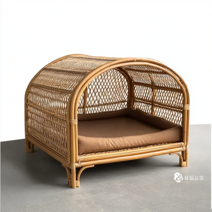Pet bed, wicker dog bed, cat bed, American-style retro solid wood animal house furniture, Teddy Bichon Frise dog mattress - Image 2