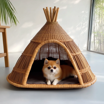 Pet bed, wicker dog bed, cat bed, American-style retro solid wood animal house furniture, Teddy Bichon Frise dog mattress - Image 7