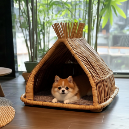 Pet bed, wicker dog bed, cat bed, American-style retro solid wood animal house furniture, Teddy Bichon Frise dog mattress - Image 6