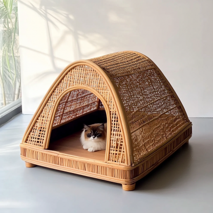 Pet bed, wicker dog bed, cat bed, American-style retro solid wood animal house furniture, Teddy Bichon Frise dog mattress - Image 5