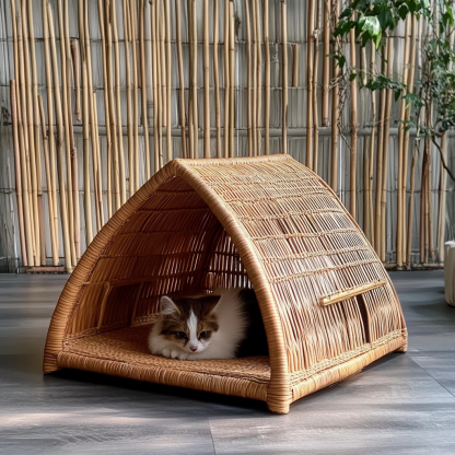 Pet bed, wicker dog bed, cat bed, American-style retro solid wood animal house furniture, Teddy Bichon Frise dog mattress - Image 5