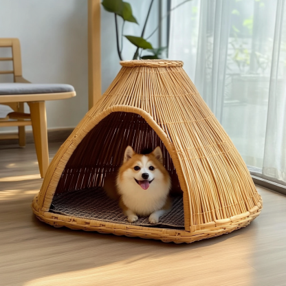 Pet bed, wicker dog bed, cat bed, American-style retro solid wood animal house furniture, Teddy Bichon Frise dog mattress - Image 5