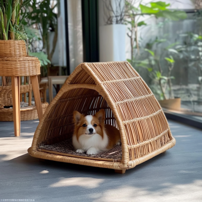Pet bed, wicker dog bed, cat bed, American-style retro solid wood animal house furniture, Teddy Bichon Frise dog mattress - Image 4