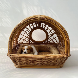 Pet bed, wicker dog bed, cat bed, American-style retro solid wood animal house furniture, Teddy Bichon Frise dog mattress
