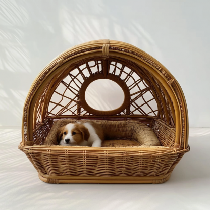 Pet bed, wicker dog bed, cat bed, American-style retro solid wood animal house furniture, Teddy Bichon Frise dog mattress