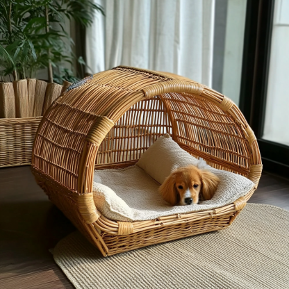 Pet bed, wicker dog bed, cat bed, American-style retro solid wood animal house furniture, Teddy Bichon Frise dog mattress - Image 6