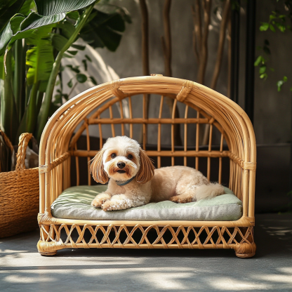 Pet bed, wicker dog bed, cat bed, American-style retro solid wood animal house furniture, Teddy Bichon Frise dog mattress - Image 9