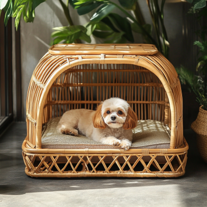 Pet bed, wicker dog bed, cat bed, American-style retro solid wood animal house furniture, Teddy Bichon Frise dog mattress - Image 8