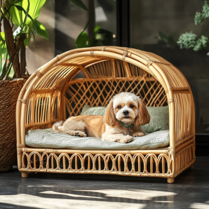 Pet bed, wicker dog bed, cat bed, American-style retro solid wood animal house furniture, Teddy Bichon Frise dog mattress - Image 7