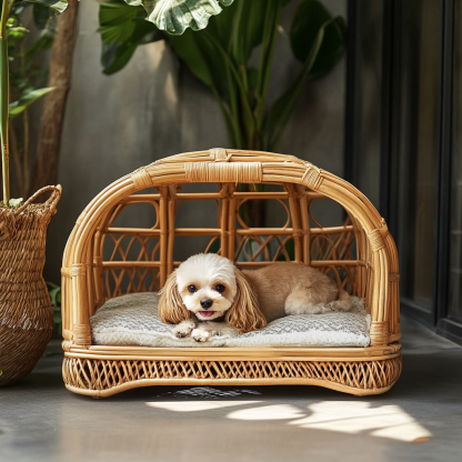 Pet bed, wicker dog bed, cat bed, American-style retro solid wood animal house furniture, Teddy Bichon Frise dog mattress - Image 6