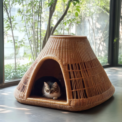 Pet bed, wicker dog bed, cat bed, American-style retro solid wood animal house furniture, Teddy Bichon Frise dog mattress - Image 5