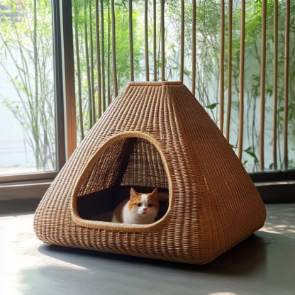 Pet bed, wicker dog bed, cat bed, American-style retro solid wood animal house furniture, Teddy Bichon Frise dog mattress - Image 2