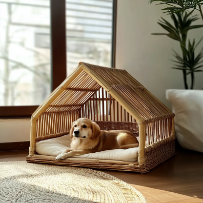 Pet bed, wicker dog bed, cat bed, American-style retro solid wood animal house furniture, Teddy Bichon Frise dog mattress - Image 7