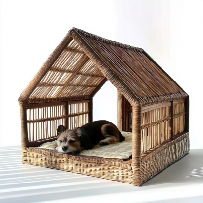 Pet bed, wicker dog bed, cat bed, American-style retro solid wood animal house furniture, Teddy Bichon Frise dog mattress - Image 6