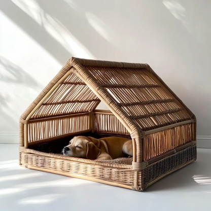 Pet bed, wicker dog bed, cat bed, American-style retro solid wood animal house furniture, Teddy Bichon Frise dog mattress - Image 3