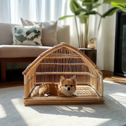 Pet bed, wicker dog bed, cat bed, American-style retro solid wood animal house furniture, Teddy Bichon Frise dog mattress - Image 5