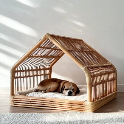 Pet bed, wicker dog bed, cat bed, American-style retro solid wood animal house furniture, Teddy Bichon Frise dog mattress - Image 5