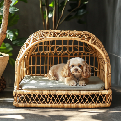 Pet bed, wicker dog bed, cat bed, American-style retro solid wood animal house furniture, Teddy Bichon Frise dog mattress - Image 3