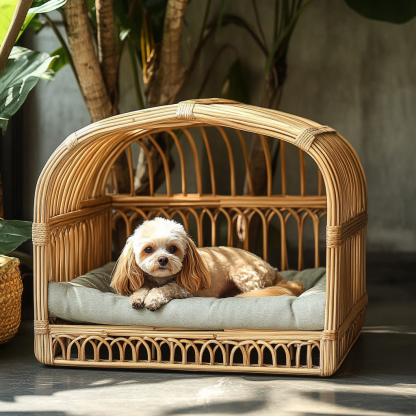 Pet bed, wicker dog bed, cat bed, American-style retro solid wood animal house furniture, Teddy Bichon Frise dog mattress - Image 2