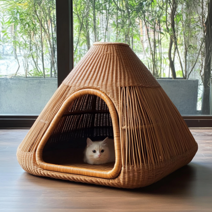Pet bed, wicker dog bed, cat bed, American-style retro solid wood animal house furniture, Teddy Bichon Frise dog mattress - Image 5