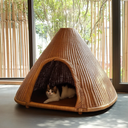 Pet bed, wicker dog bed, cat bed, American-style retro solid wood animal house furniture, Teddy Bichon Frise dog mattress - Image 3