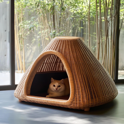 Pet bed, wicker dog bed, cat bed, American-style retro solid wood animal house furniture, Teddy Bichon Frise dog mattress - Image 2