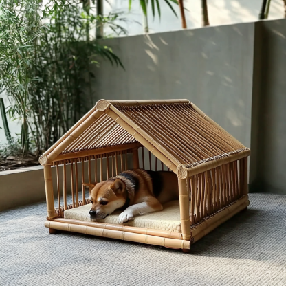 Pet bed, wicker dog bed, cat bed, American-style retro solid wood animal house furniture, Teddy Bichon Frise dog mattress - Image 4