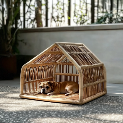Pet bed, wicker dog bed, cat bed, American-style retro solid wood animal house furniture, Teddy Bichon Frise dog mattress - Image 3