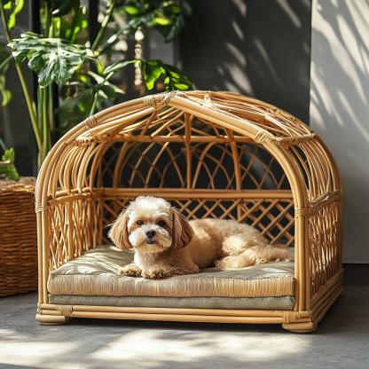 Pet bed, wicker dog bed, cat bed, American-style retro solid wood animal house furniture, Teddy Bichon Frise dog mattress