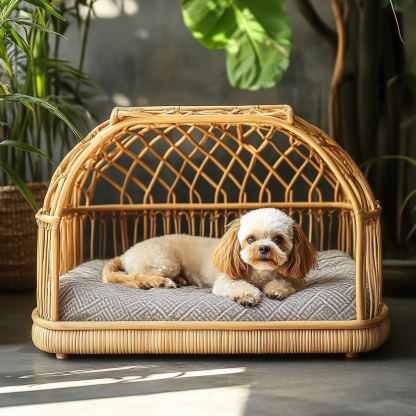 Pet bed, wicker dog bed, cat bed, American-style retro solid wood animal house furniture, Teddy Bichon Frise dog mattress - Image 4