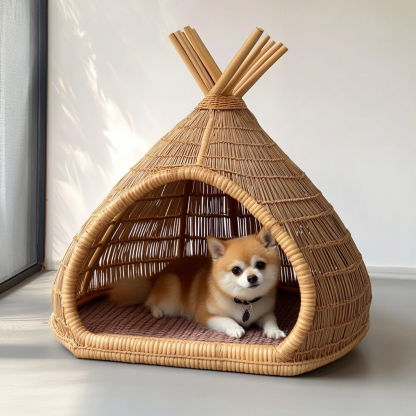 Pet bed, wicker dog bed, cat bed, American-style retro solid wood animal house furniture, Teddy Bichon Frise dog mattress - Image 4