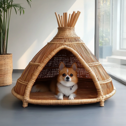 Pet bed, wicker dog bed, cat bed, American-style retro solid wood animal house furniture, Teddy Bichon Frise dog mattress - Image 3