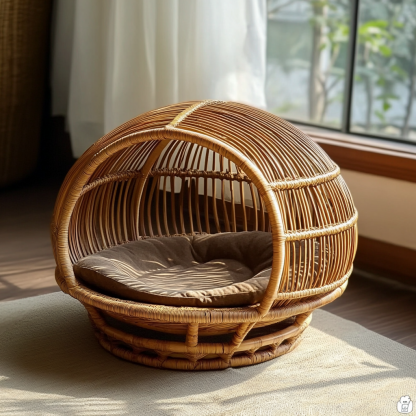 Pet bed, wicker dog bed, cat bed, American-style retro solid wood animal house furniture, Teddy Bichon Frise dog mattressv - Image 4