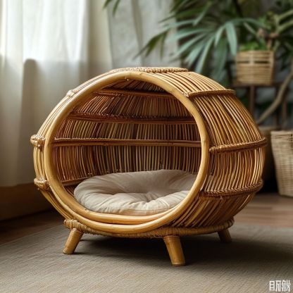 Pet bed, wicker dog bed, cat bed, American-style retro solid wood animal house furniture, Teddy Bichon Frise dog mattressv - Image 2