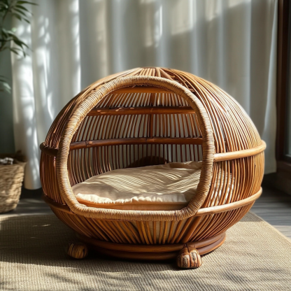 Pet bed, wicker dog bed, cat bed, American-style retro solid wood animal house furniture, Teddy Bichon Frise dog mattress - Image 2
