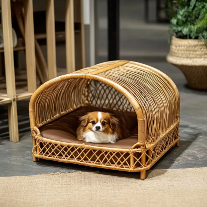 Pet bed, wicker dog bed, cat bed, American-style retro solid wood animal house furniture, Teddy Bichon Frise dog mattress - Image 5