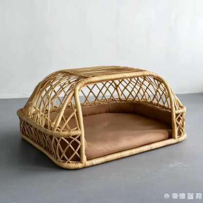 Pet bed, wicker dog bed, cat bed, American-style retro solid wood animal house furniture, Teddy Bichon Frise dog mattress - Image 4