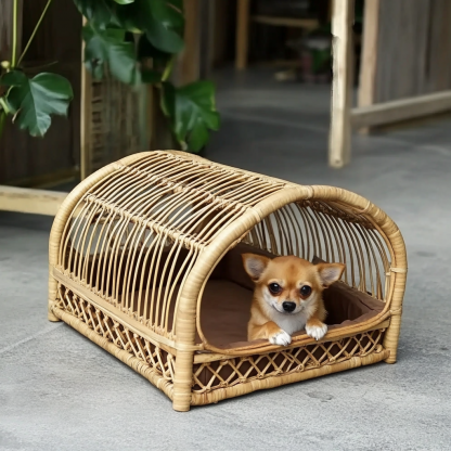 Pet bed, wicker dog bed, cat bed, American-style retro solid wood animal house furniture, Teddy Bichon Frise dog mattress - Image 3