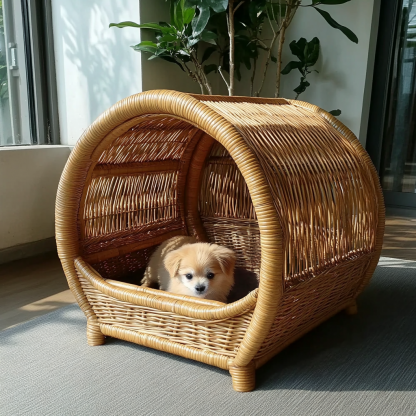Pet bed, wicker dog bed, cat bed, American-style retro solid wood animal house furniture, Teddy Bichon Frise dog mattress - Image 5