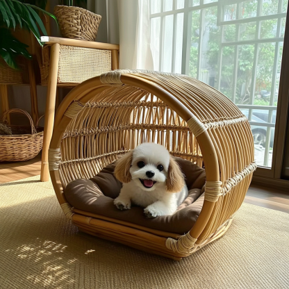 Pet bed, wicker dog bed, cat bed, American-style retro solid wood animal house furniture, Teddy Bichon Frise dog mattress - Image 3