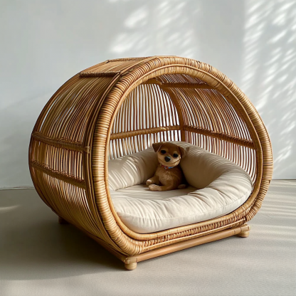 Pet bed, wicker dog bed, cat bed, American-style retro solid wood animal house furniture, Teddy Bichon Frise dog mattress - Image 2